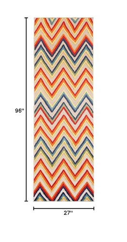 Superior Modern Bohemian Indoor Outdoor Runner Rug, Perfect for Patio, Bedroom, Kitchen, Laundry Room, Entryway, Office, Playroom, Carpet Cover, Zig-Zag, Acacia Collection, 2' 3" x 8', Cream - color: Acacia - Cream, size: 2'3" x 8' (Rectangular)