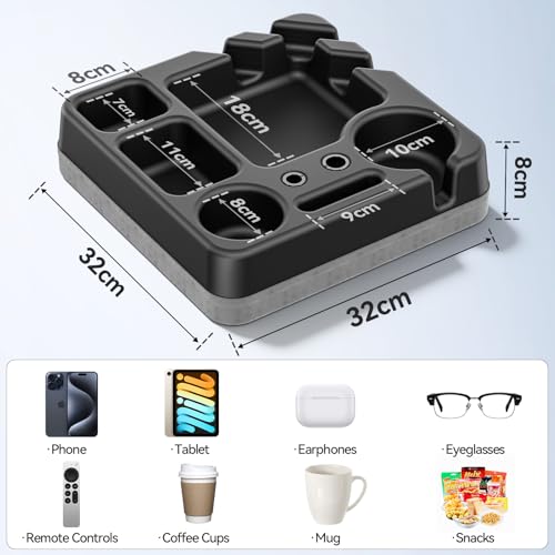 Couch Cup Holder Tray Couch Cup Holder Pillow Bed Tray Snack Sofa Bed Caddy Organizer Beach Sofa Drink Holder Anti-Spill Portable Snack Caddy Couch Remote Holder for Phone Pad Kindle Beverage Black - color: Black