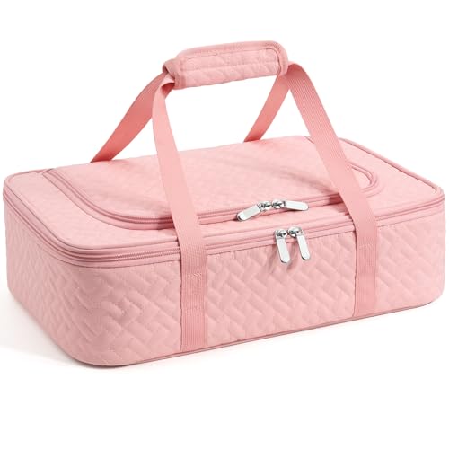 Insulated Casserole Carrier - Portable Casserole Carrier for Hot or Cold Food, Lasagna Holder for Parties,Picnic,Cookouts,Traveling - Fits 9" x 13" Baking Dish (Pink) - color: Pink