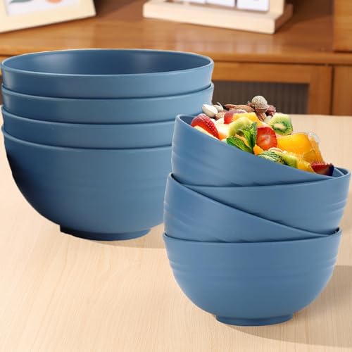 Unbreakable Wheat Straw Cereal Bowls Set of 4, 24 OZ Microwave and Dishwasher Safe Lightweight Soup and Salad Bowl Sets, Reusable Dessert Bowls for Rice, Pasta, Snack, Fruit, BPA Free (Dark Blue) - color: Dark Blue