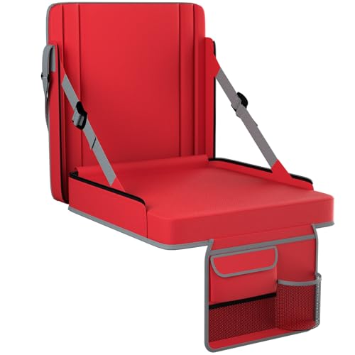 Stadium Seats with Back Support 1PACK Adjustable Bleacher Chairs with Back and Cushion Bleacher Seat with Cup Holder, Carry Handle & Shoulder Strap for Outdoor Sports Events, Picnics - color: Red-1pc-xl-large
