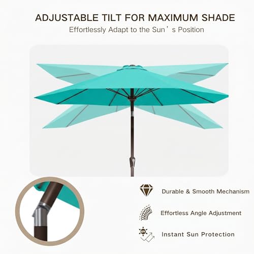 Kingdura 10FT Outdoor Patio Umbrella, Market Table Umbrella with Push Button Tilt and Crank, 8 Sturdy Fiberglass Ribs, UV Protection for Pool, Lawn, Deck, Backyard, Garden (Tiffany blue) - color: Tiffany blue, size: 10 FT
