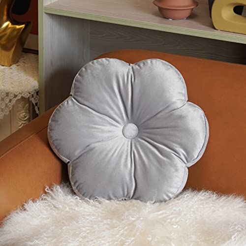 ARTMAGIC Flower Shaped Velvet Decorative Throw Pillow Cushion Ultra Soft Cute Floor Pillow for Couch Bed Sofa (Light Grey) - color: Light Grey