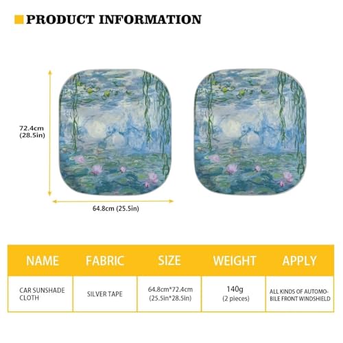 Monet's Water Lilies Sunshade for Car Windshield 2 Piece Foldable Car Front Window Sun Visor Blocks 99% UV Rays and Keeps Your Vehicle Cool Make Your Trip More Comfort - color: Monet's Water Lilies