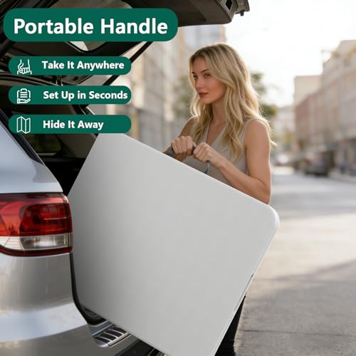 Folding Table 72" x 30" - Heavy Duty Plastic Table with Handle, Foldable & Portable, Fold-in-Half Utility Tables for Outdoor, Dining, Wedding, Events, Indoor, Picnic, Camping, Party (White) - color: White, size: 72in x 30in