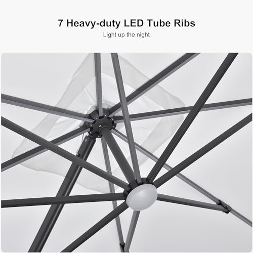 PURPLE LEAF 10 Feet Patio Umbrella Outdoor Cantilever Solar Powered LED Square Umbrella Aluminum Offset Umbrella with 360-degree Rotation for Garden Deck Pool Patio White - color: White, size: 10' X 10', style: Standard（LED）