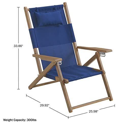 Lavish Home Beach Chair - Outdoor Weather-Resistant Wood Folding Chair with Backpack Straps - 4-Position Reclining Seat - Beach Essentials (Blue) - color: Blue, style: Set of 1