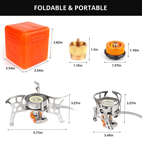 Camping Stove with Fuel Canister Adapter Portable Collapsible Gas Stove with Piezo Ignition-3900W-Lightweight-Windproof-Butane Adapter Camping and Backpacking Mini Stove Kit for Hiking