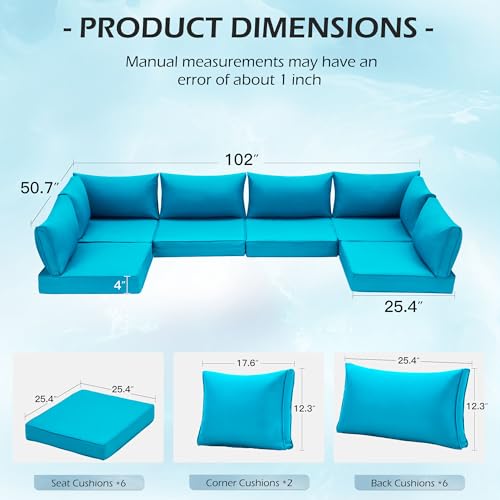 HOMREST Outdoor Replacement Cushions for Patio Furniture,Water-Repellent Sofa Cushion for 6-Seat Rattan Wicker Sectional Patio Conversation Sets,14-Piece Cushions Set for Outdoor Couch（Lake Blue） - color: Sky Blue, size: 6 Seat