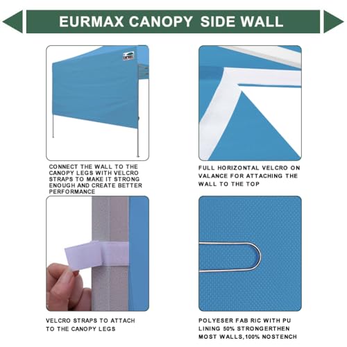 Eurmax USA 10x4.8 Pop Up Canopy SunWall-UV Protection for Tents,Blocks Sunlight&Wind,Water Resistant Side Wall Only,Easy Hook & Loop Installation,Fit for 10FT Straight Leg Shelters&Gazebo,Sky Blue - color: sky blue, size: 10x4.8