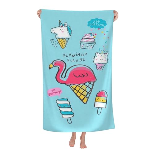 Cute Mermaid Beach Towel for Kids/Boys/Toddler/Baby, Personalized Microfiber Flamingo Beach Towels Bulk, Quick Dry Beach Towel for Pool, Lightweight Bath Towels Oversized Clearance 30"x 60" - color: Ice Cream, size: 30"x 60"
