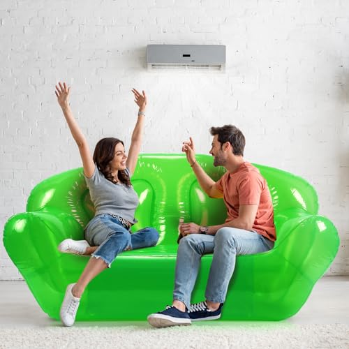 Kigley Inflatable Chair Blow Up Couches Transparent Inflatable Sofa Seat Yard Patio Portable Air Couch Furniture for Outdoor Indoor Camping Beach Room(Double Seat,Green) - color: Green