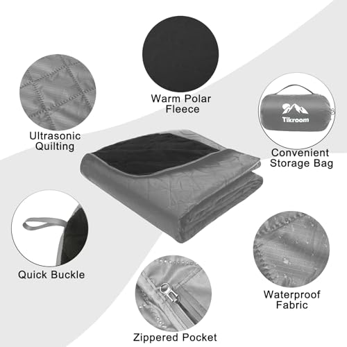 Large Waterproof Outdoor Camping Blanket, 80 x 58 inch Fleece Picnic Blankets Windproof Travel Stadium Blanket for Beaches Pets Car Camp Picnic Mat for Both Cold & Warm Weather - color: Gray