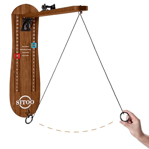 Ring Toss Game for Adults, Outdoors Games, Hook and Ring Game with Foldable Arm - color: WALNUT
