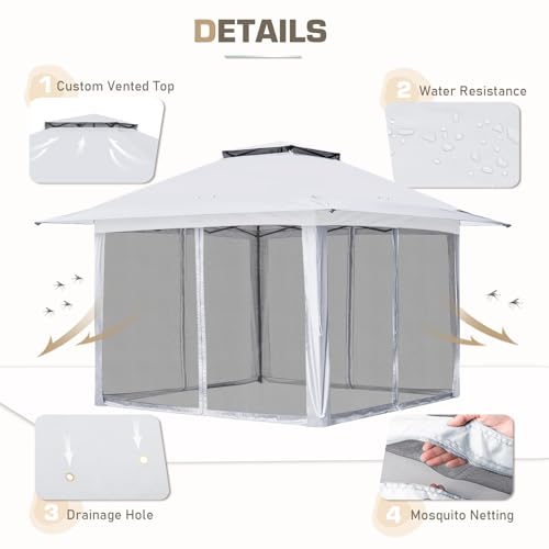 EAGLE PEAK 13x13 Pop Up Gazebo with Mesh Netting, Easy Up Screened Canopy for Patio and Backyard, Easy Set up Outdoor Gazebo (White) - color: White, size: 13x13 with netting