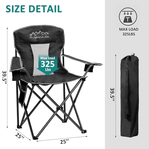 Outdoor Folding Camping Chair with Cup Holder, Storage Bag, Large Anti-Sink Feet, 400lbs Capacity, 2 Pack Breathable Mesh Portable Chair for Camping, Beach, Fishing, Sports, Black 2Pack - color: Black, size: 2 Pack
