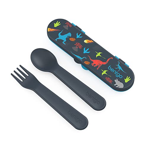 Bentgo Kids Utensil Set - Reusable Plastic Fork, Spoon & Storage Case - BPA-Free Materials, Easy-Grip Handles, Dishwasher Safe - Ideal for School Lunch, Travel, & Outdoors (Dinosaur) - color: Dino