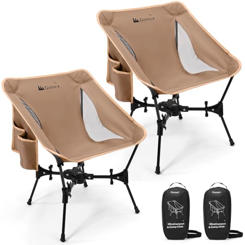 Gonex Portable Camping Chair, The 5th Gen Ultralight Compact Backpacking Foldable Lightweight Folding Chair for Outdoor Camp Hiking Beach Picnic Concert, Supports 330lbs (Khaki, 2 PCS) - color: Khaki 2pcs