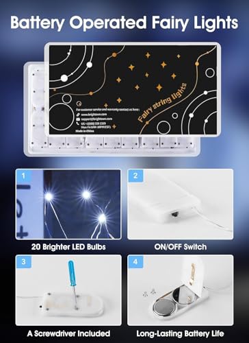 Minetom 12 Pack Fairy Lights Battery Operated String Lights - 7ft 20 LED Waterproof Silver Wire Firefly Lights Waterproof for DIY Crafts Wedding Décor Table Mason Jars Party, White - size: 12 Pack - White