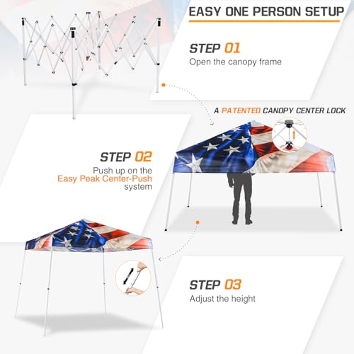 EAGLE PEAK 10x10 Slant Leg Pop-up Canopy Tent Easy One Person Setup Instant Outdoor Beach Canopy Folding Portable Sports Shelter 10x10 Base 8x8 Top (Stars and Stripes) - color: Stars and Stripes, size: 10x10