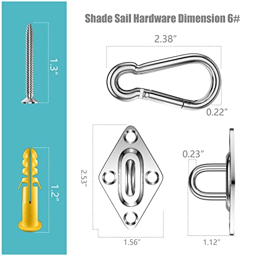 Shade Sail Hardware Kit, 6 Inch 304 Marine Grade Stainless Steel Sun Shade Hardware Kit for Triangle/Rectangle/Square Sun Shade Sails Installation (80 PCS) - size: 6#-80pcs, style: Classic