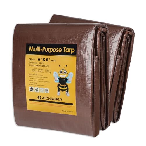Heavy Duty Double-Sided Waterproof Poly Tarp 6x8 Feet 12mil Thick Polyethylene Tarps, Perfect for Outdoor Use, Plastic Cover & Mat for Tent Camping Storage Boat Bikes Vehicles, 2 Pack - color: Darkbrown-12 Mil, size: 6' x 8' 2psc