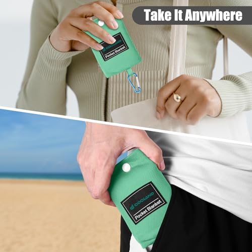 Odoland Beach Blanket Picnic Blanket, 43" x 63" SandProof Waterproof Outdoor Pocket Blanket with Portable Bag, Foldable Lightweight Sand Free Quick Drying Mat for Hiking Camping Travel, Light Green - color: Light Green, size: 43.3" x 63"(1-2 People)