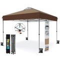 PHI VILLA 10x10ft 1-Person Setup Pop Up Canopy Tent Instant Portable Shelter w/ 1-Button Push, Case, 4 Weight Bags - Dark & Light Brown - color: Dark & Light Brown, size: 10×10 one push