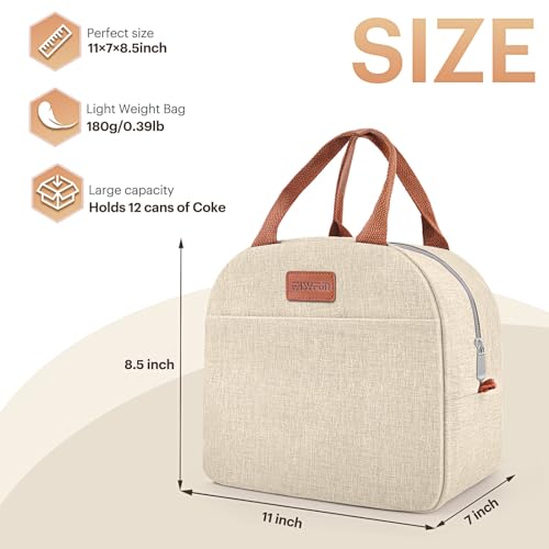 Lunch Bag for Women & Men Adult Insulated Lunch Box, Small Leakproof Cooler Food Lunch Containers Reusable High Capacity Lunch Tote Bags for Work, Travel, Outdoor (Beige) - color: Beige