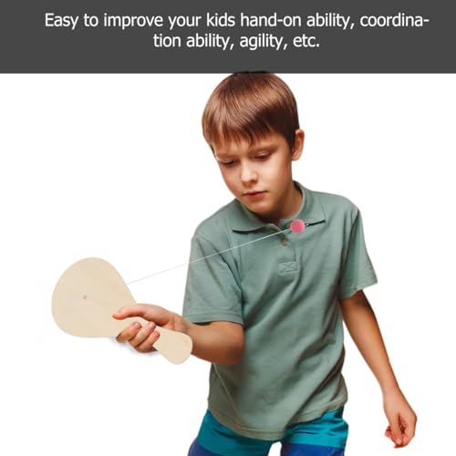 Garneck 6pcs Wooden Paddle Ball with String: DIY Blank Paddle Rackets - Unfinished Painting Graffiti for Kids Crafts Fun Party Favor Family Paddleball Game