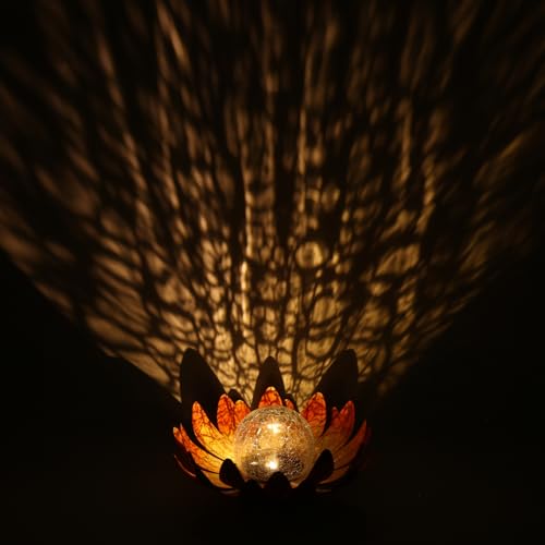 MEBRUDY Solar Lights Outdoor Garden Decor, Bright Globe Glass Lotus Flower Lamp, IP44 Waterproof Metal Lotus LED Lights for Patio, Yard, Lawn, Tabletop Outside Decor, Garden Gifts for Women, Orange - color: Orange