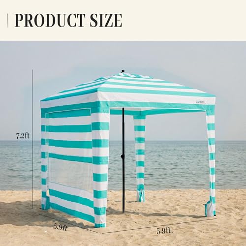 UPWELL Beach Tent Easy Set Up Canopy Sun Shelter Shade with UPF 50+UV Protection Portable Beach Umbrella Outdoor Sunwall with Sand Pockets for Fishing Backyard Camping(Deep Sea Blue) - color: Mint Sorbet