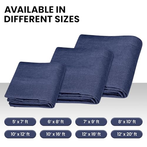 ZUPERIA Heavy Duty Canvas Tarp (8' x 10' ft - Pack of 2) with Rustproof Grommets, UV Resistant & Tear Resistant Multipurpose Tarpaulin Cover for Outdoor, Industrial & Commercial Use (Navy Blue) - color: Navy, size: 8' x 10' ft - 2 Pack