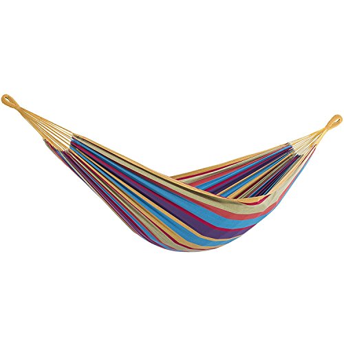 Vivere Brazilian Style Double Outdoor Cotton Hammock with Carry Bag, Cayo Reef - color: Cayo Reef
