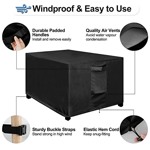 OutdoorLines Outdoor Waterproof Patio Ottoman Covers - Rectangle UV-Proof Patio Side Table Cover Windproof Heavy-Duty Furniture Covering Protector 34L x 24W x 17H Inch, Black - color: Black, size: Rectangle 34"l X 24"w X 17"h