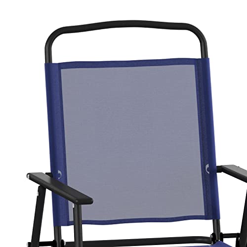 Flash Furniture Mystic Folding Patio Sling Chairs, Outdoor Textilene Lawn Chairs with Armrests, Set of 2, Navy - color: Navy