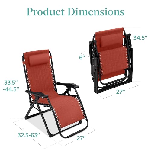 Best Choice Products Oversized Zero Gravity Chair, Folding Outdoor Patio Recliner, XL Anti Gravity Lounger w/Removable Cushion, Cup Holder, Side Tray, 350lb Capacity - Burnt Orange - color: Burnt Orange