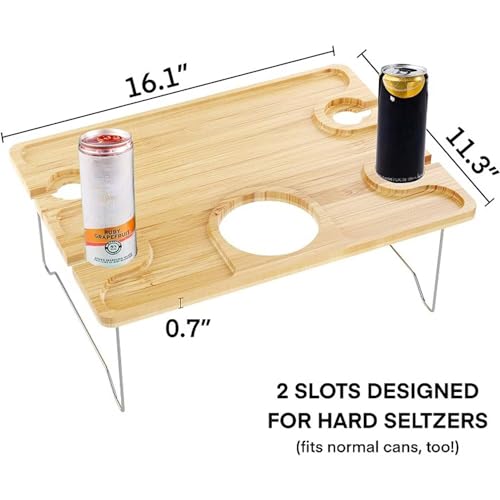Outdoor Wine Picnic Table, Folding Portable Wood Tray with 4 Wine Glass Holder for Cheese and Fruit, Ideal for Camping, Beach, Wine Gifts for Women