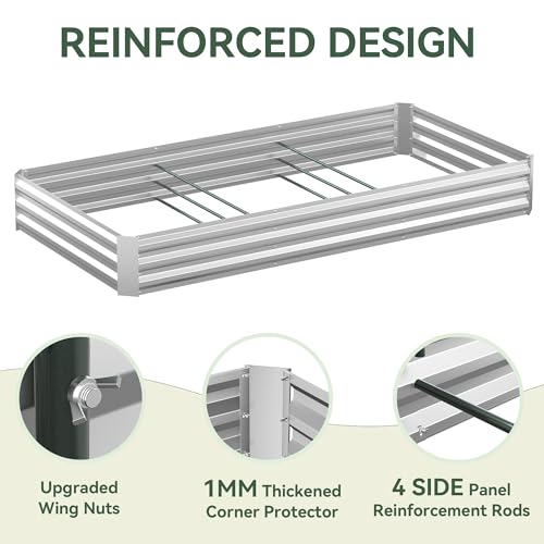 Lineware Raised Garden Bed with Self-Watering System, 8x4x1 ft Elevated Planter Boxes Outdoor with PE Cover, Galvanized Raised Beds for Gardening,Vegetables,Flowers, Backyard, Patio - size: 8x4x1 ft