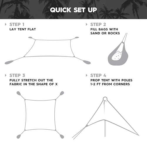 Quiksilver Portable Beach Shelter – UPF 50+ Sun Protection Tent with Sandbag Anchors & Ventilation, Lightweight & Waterproof for Beach, Camping, or Outdoor Use – Fits 4 Adults