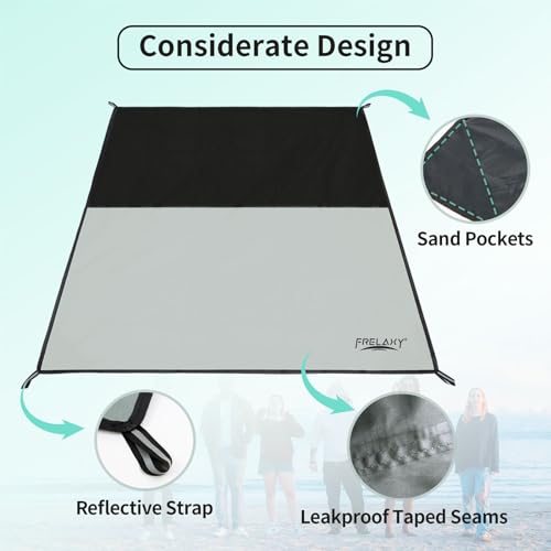 Frelaxy Pocket Picnic Blanket, Waterproof Sandproof Beach Mat, Compact Camping Tarp for Festivals, Hiking, Travel, Outdoor Recreation (Grey, 57'' x 71'') - color: Grey, size: 57'' X 71''