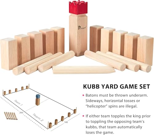 Kubb Yard Game Set for Adults & Families - Viking Chess Outdoor Heave Hardwood Wooden Toss Game with 10 Blocks, 6 Batons, Carrying Bag | Perfect for Backyard Party BBQ Lawn Camping Beach - color: Red