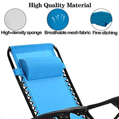 Zero Gravity Chair Set of 2 Replacement Pillow Headrest with Elastic Band, Universal Soft Removable Padded Cushion Head Pillow for Zero Gravity Lounge Chair, Folding Patio Lawn Recliner Chair - color: Light Blue, size: 2 Pack