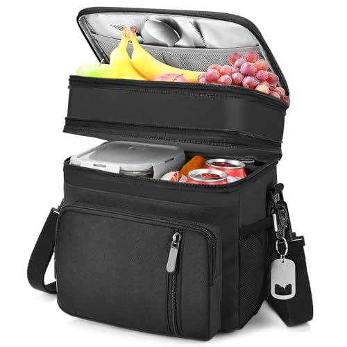 Lunch Box & Lunch Bag for Men Women, Large Insulated Adult Lunch Box, Leakproof Cooler Lunchbox with Bottle Opener for Work Picnic Beach, 16L, Black - color: Black