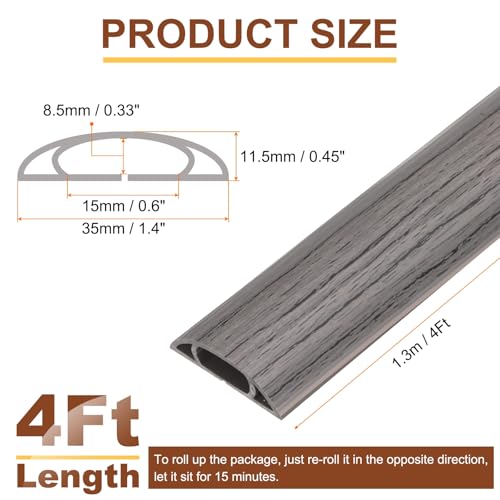HARFINGTON 4ft Cord Cover Floor W0.6 x H0.33 Inner Channel PVC Hide Extension Cable Floor Wire Hider Wire Covers Protector for Prevent Cable Trips Cables Management, Dark Grey - color: Dark Grey, size: 4ft