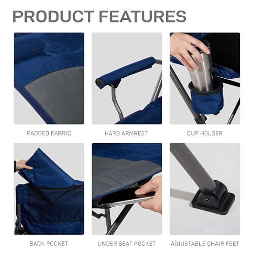 EVER ADVANCED Tall Camping Directors Chair with Cup Holder 31", Bar Height Folding Chair for Camping, Sports with Carry Bag, Mesh Pockets and Footrest, Heavy Duty 300 lbs, Blue - color: Blue, style: Fabric