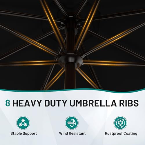 AreShark 9FT Valance Patio Umbrella, Outdoor Table Umbrella with Tilt and Crank, Outdoor Market Umbrellas W/ 8 Sturdy Ribs UV Protection for Garden, Deck, Backyard and Pool, Black - color: Black, size: 9 Ft