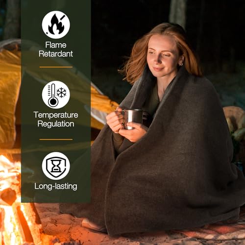 REDCAMP Wool Blanket, Warm and Thick Wool Camping Blanket- Great for Outdoors, Stadium Blanket, Picnics, Travel and Car, Machine Washable 86"x 63" Grey - color: 86"x 63" Grey
