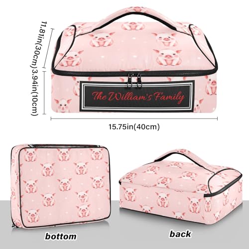 Kcldeci Custom Insulated Casserole Carrier Pig Pink Polka Dot Personalized Food Carriers with Dish Storage Leakproof Lasagna Holder Bag for Lasagna Pan Baking Dish Casserole Dish - color: C06