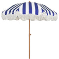 AMMSUN Boho Fringe Umbrella Outdoor Patio, 6.5ft UPF50+ Picnic Umbrella with Tassels with Steel Pole and Push Button Tilt, Navy Stripe - color: Navy Stripe